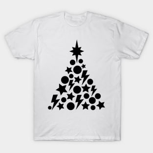 Black Christmas Tree, Stars and Lightning T-Shirt